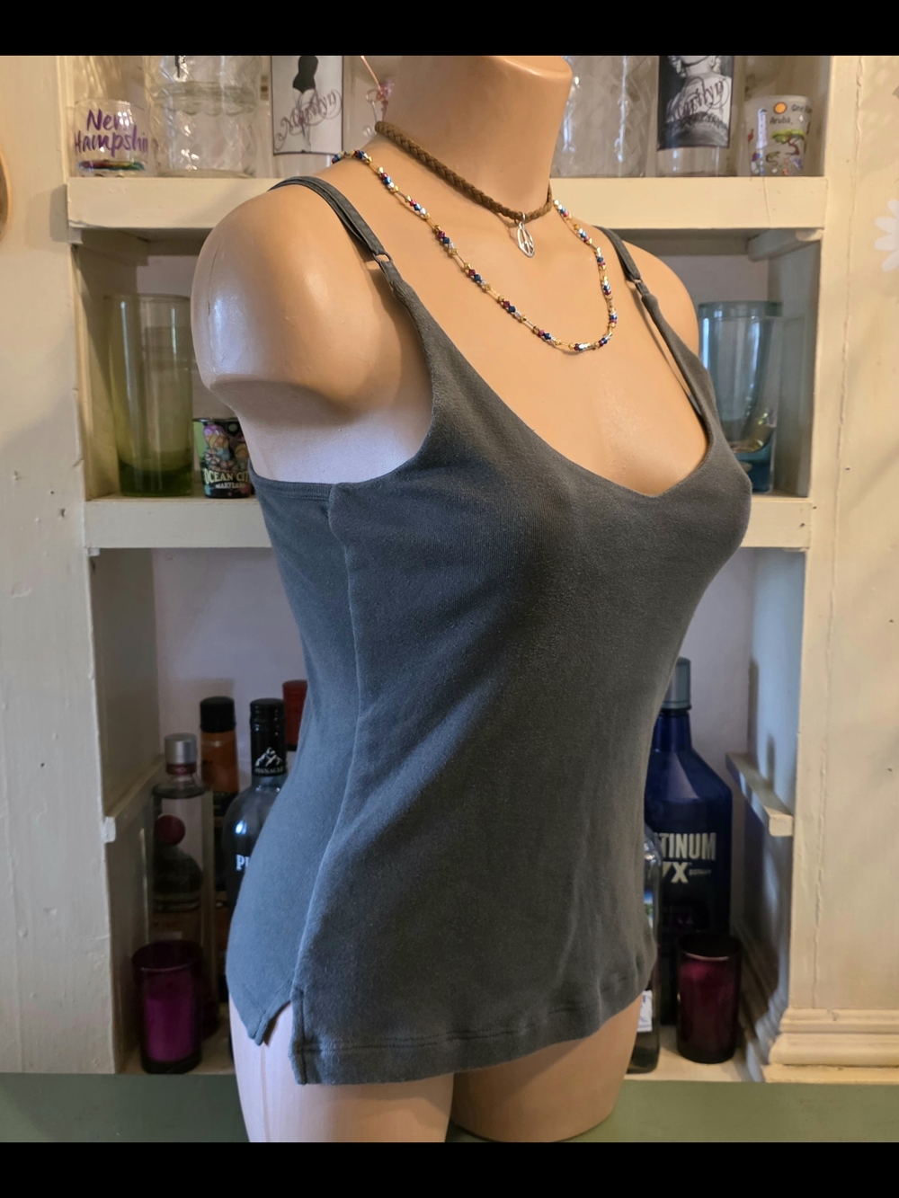 Charlotte Russe Vintage Y2K Lined Ribbed Cami L. Olive Green Adj Straps EUC